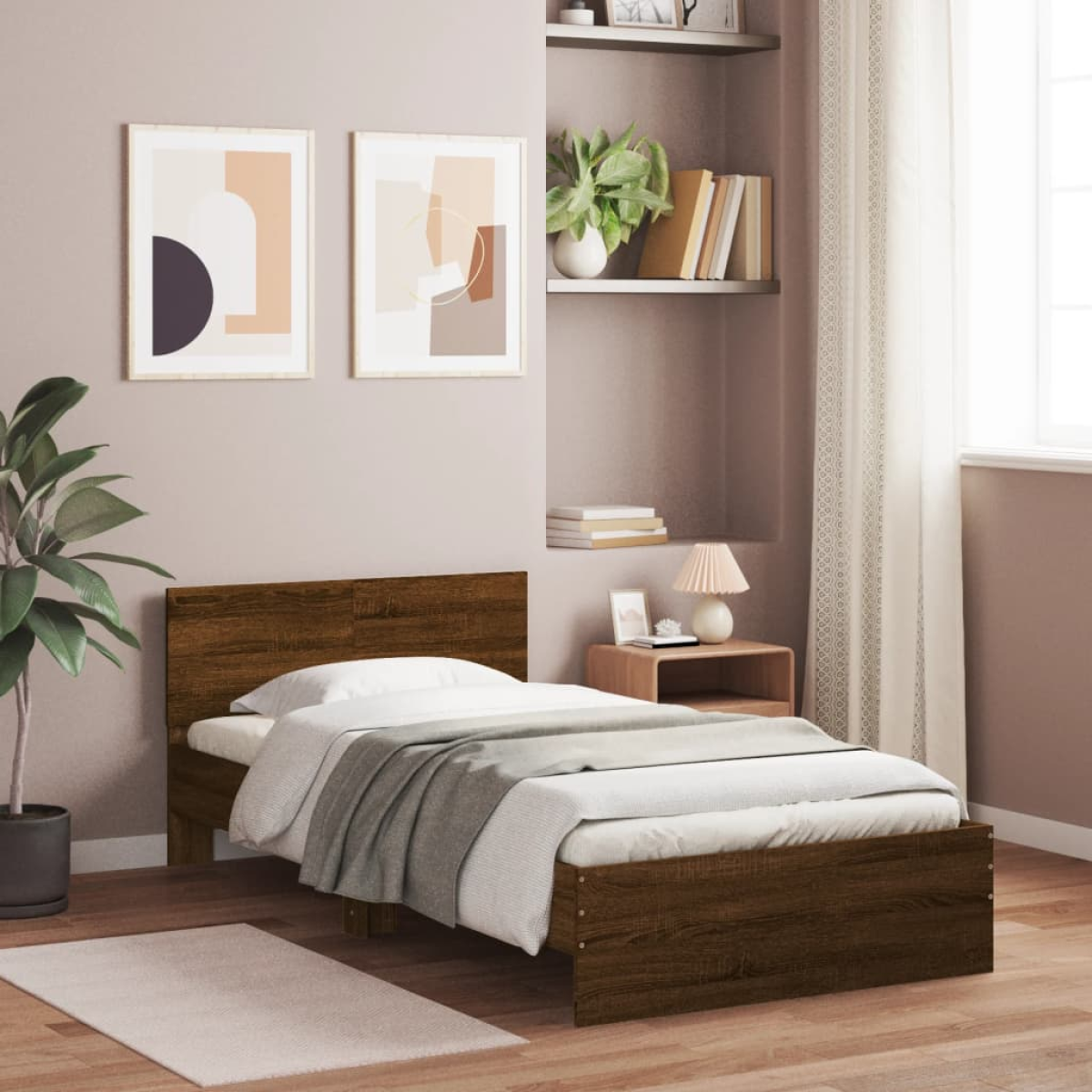 vidaXL Bed Frame with Headboard Old Wood 90 x 200 cm Engineered Wood - from vidaXL