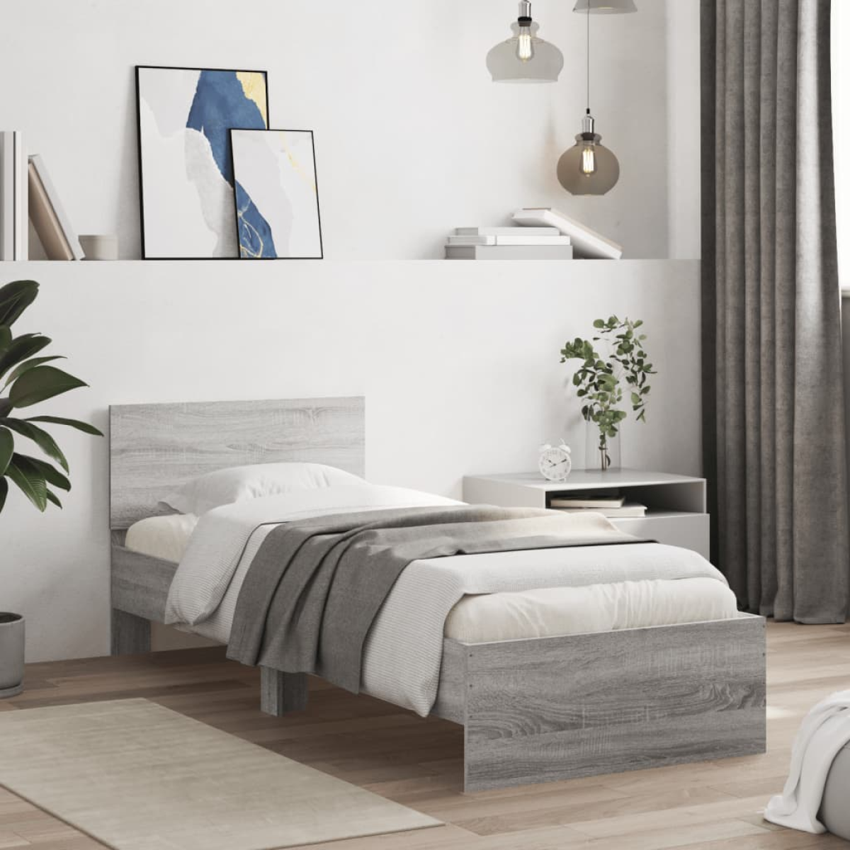 vidaXL Bed Frame with Headboard Old Wood 90 x 200 cm Engineered Wood - from vidaXL