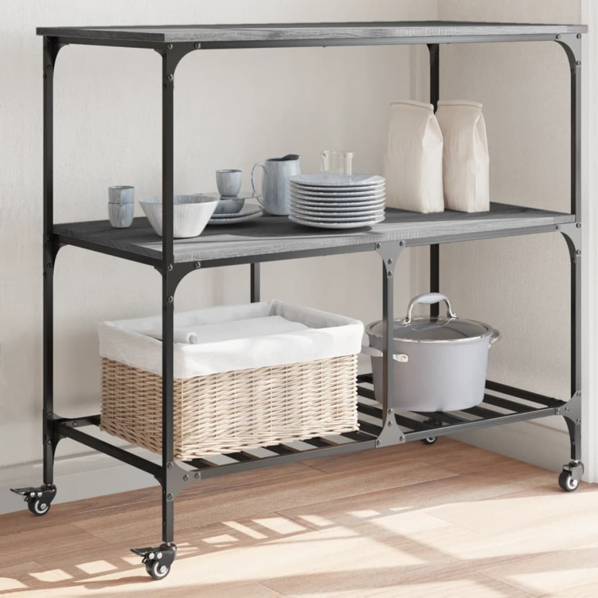 vidaXL Kitchen Trolley Black 100x50x95 cm Engineered Wood - from vidaXL