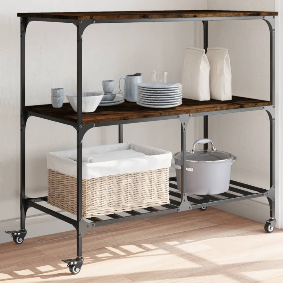 vidaXL Kitchen Trolley Black 100x50x95 cm Engineered Wood - from vidaXL