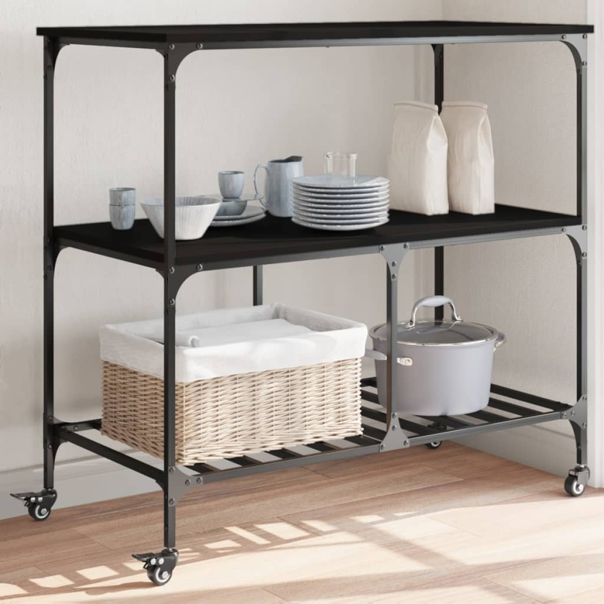 vidaXL Kitchen Trolley Black 100x50x95 cm Engineered Wood - from vidaXL