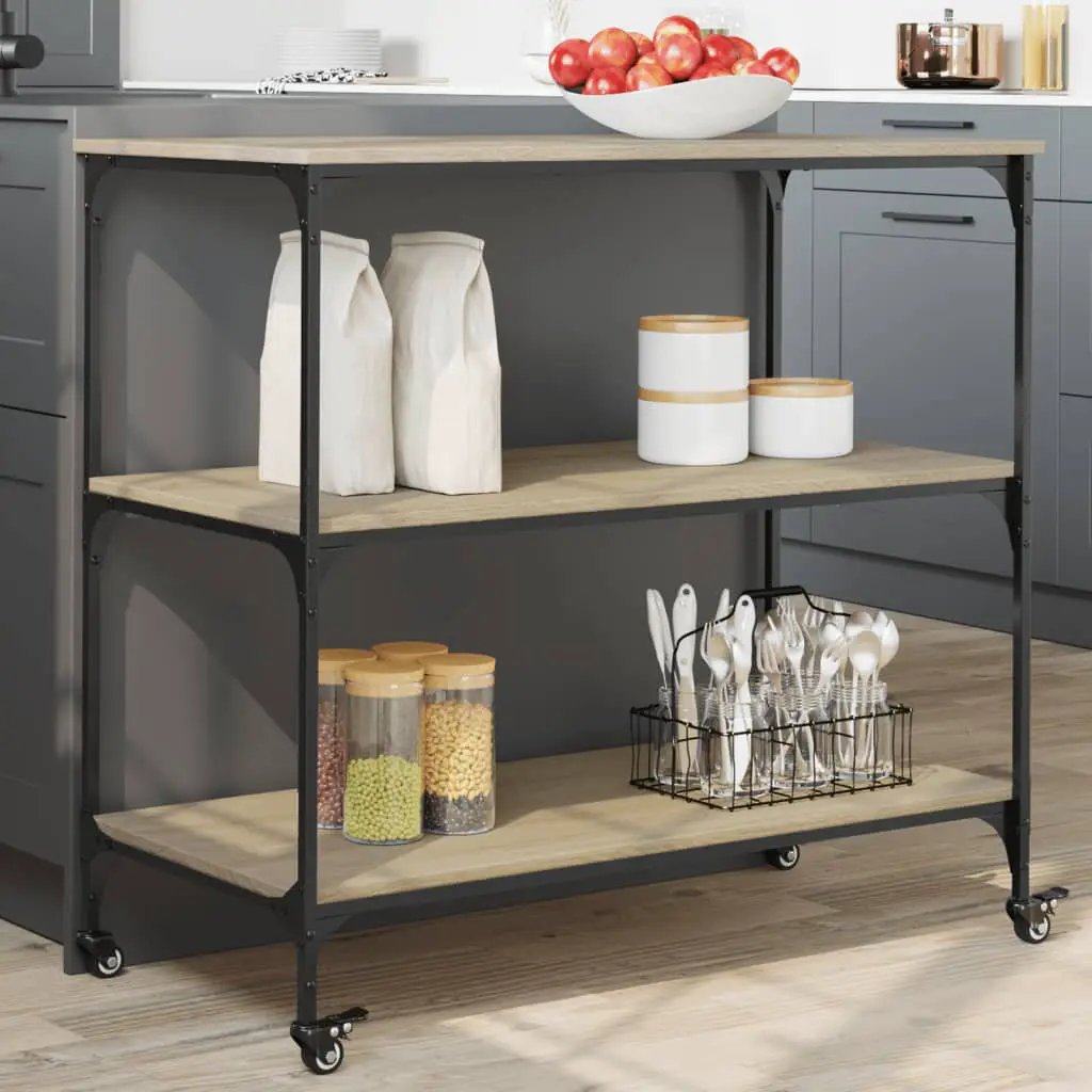 vidaXL Kitchen Trolley Black 102x50x95 cm Engineered Wood - from vidaXL