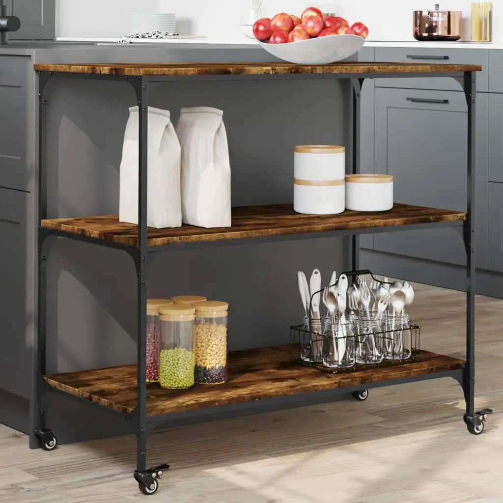 vidaXL Kitchen Trolley Black 102x50x95 cm Engineered Wood - from vidaXL