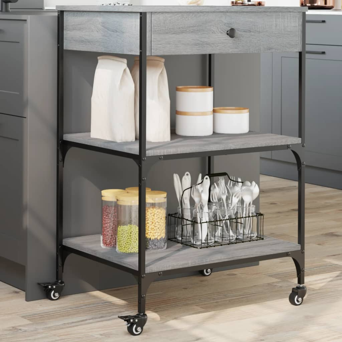 vidaXL Kitchen Trolley Black 60x48x89.5 cm Engineered Wood - from vidaXL