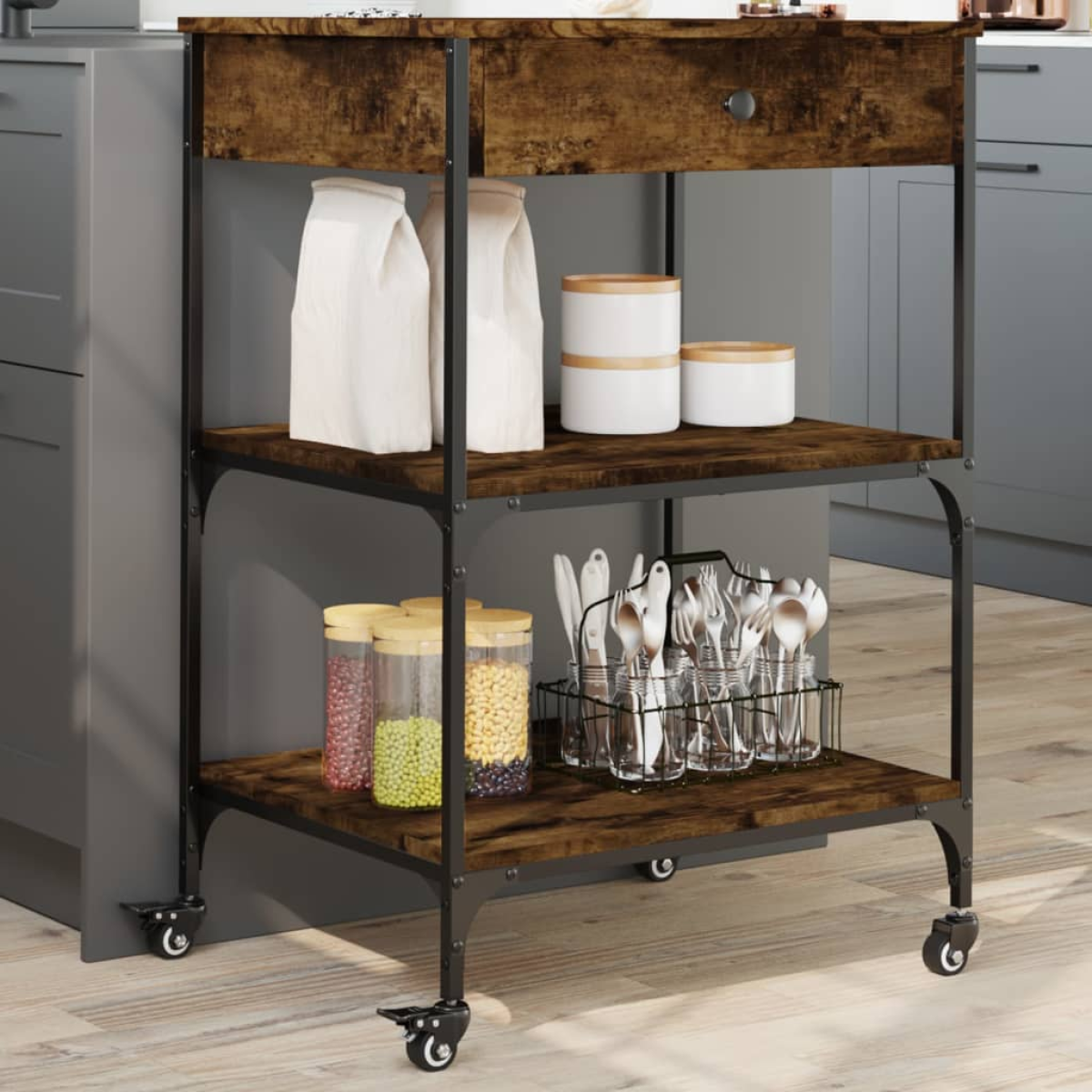 vidaXL Kitchen Trolley Black 60x48x89.5 cm Engineered Wood - from vidaXL