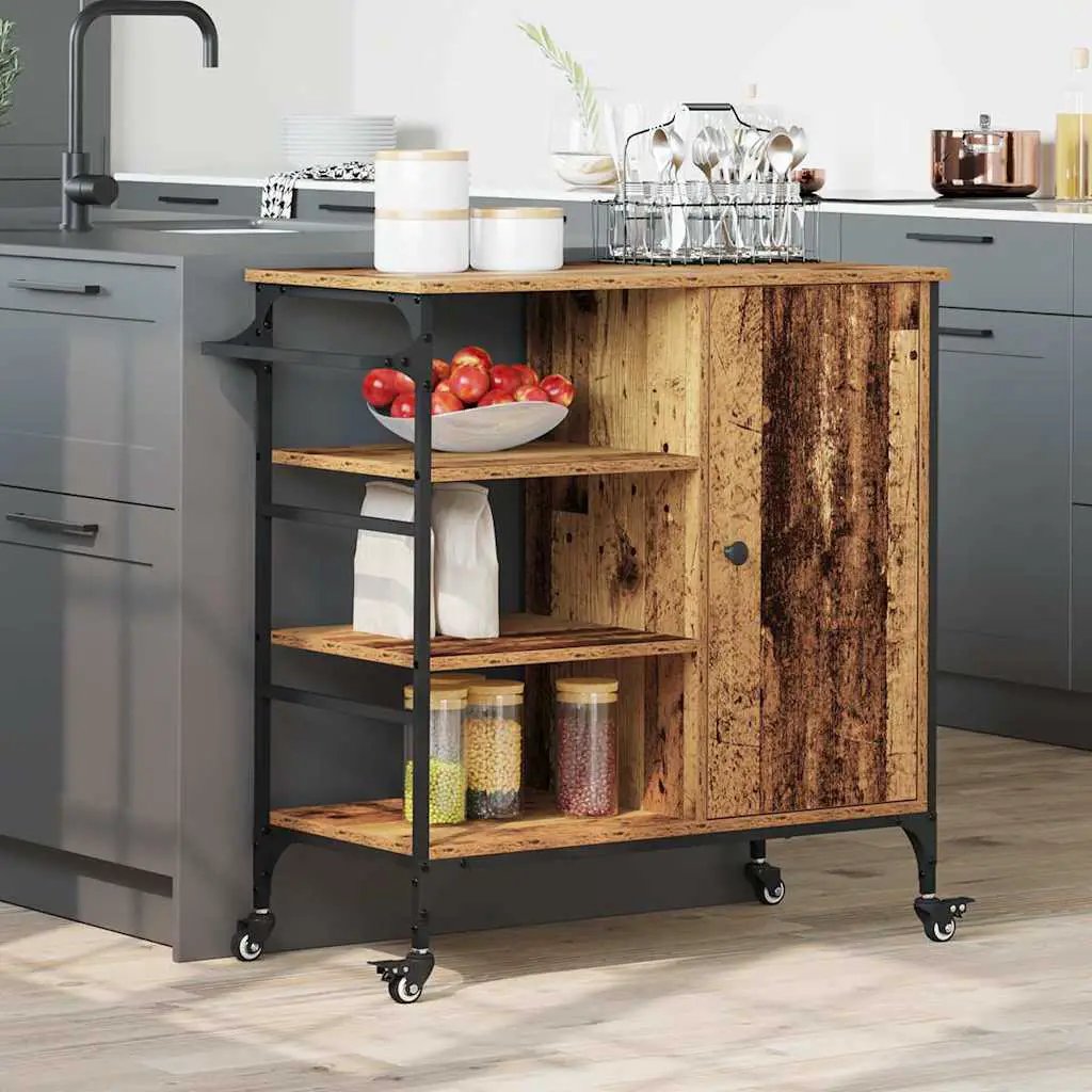 vidaXL Kitchen Trolley Old Wood 87.5 x 39 x 84.5 cm Engineered Wood - from vidaXL