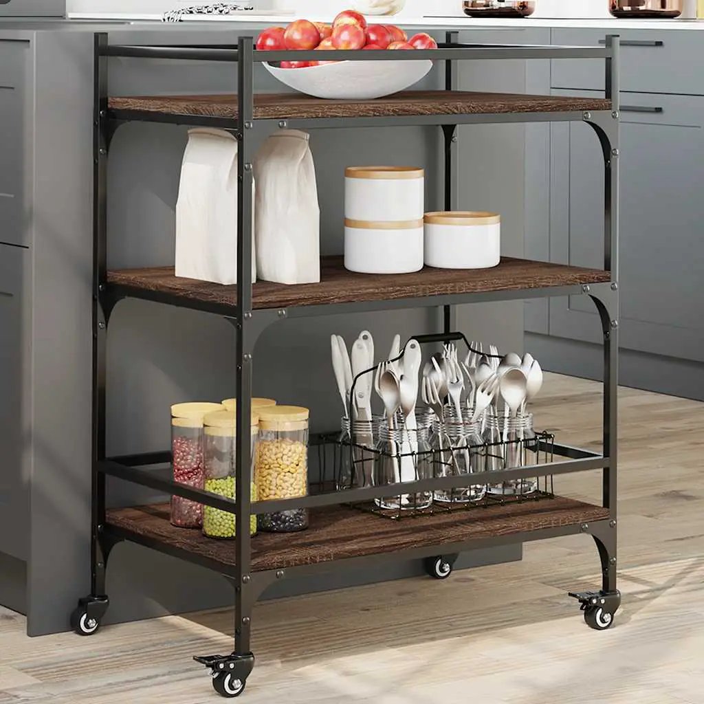vidaXL Kitchen Trolley Black 65x40x86.5 cm Engineered Wood - from vidaXL