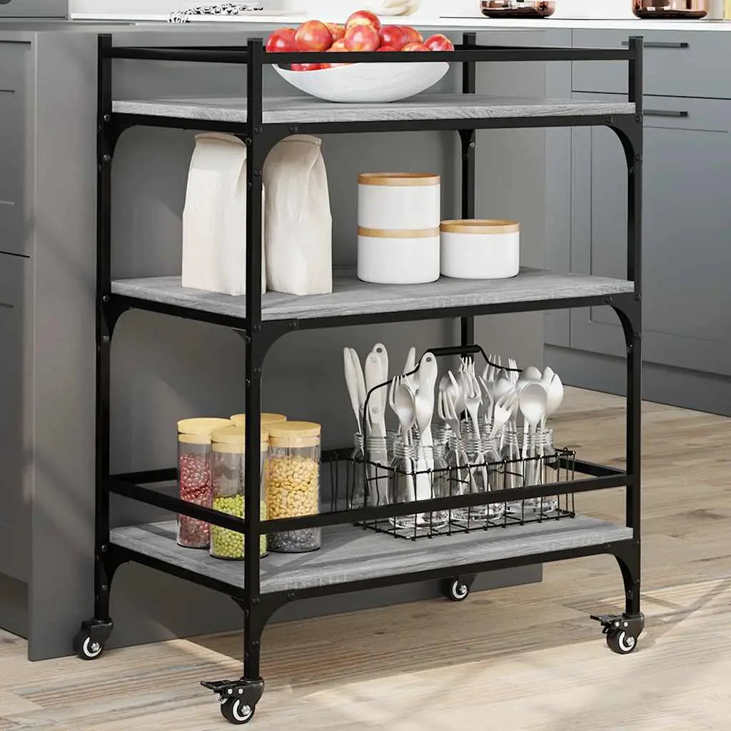 vidaXL Kitchen Trolley Black 65x40x86.5 cm Engineered Wood - from vidaXL