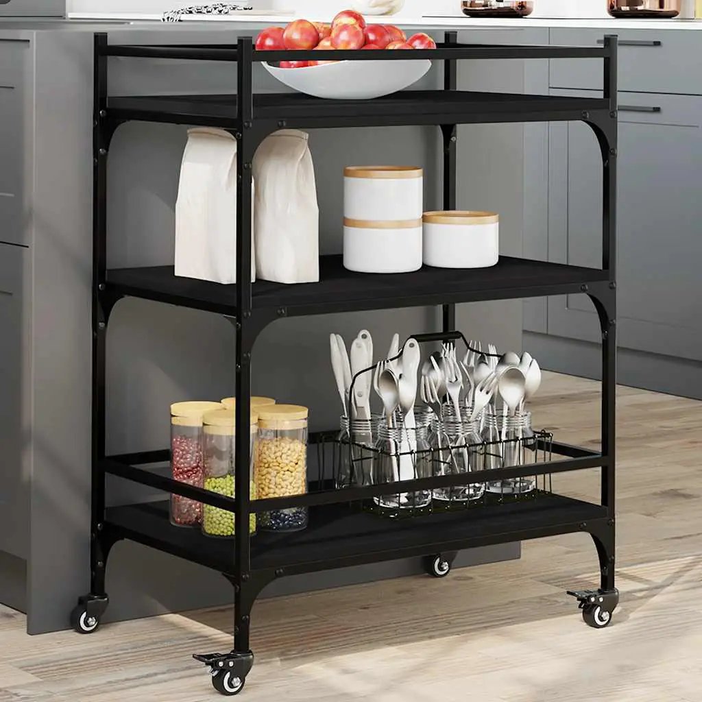vidaXL Kitchen Trolley Black 65x40x86.5 cm Engineered Wood - from vidaXL