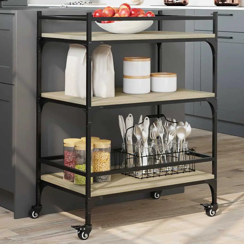 vidaXL Kitchen Trolley Black 65x40x86.5 cm Engineered Wood - from vidaXL