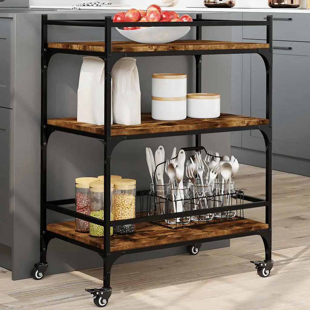 vidaXL Kitchen Trolley Black 65x40x86.5 cm Engineered Wood - from vidaXL