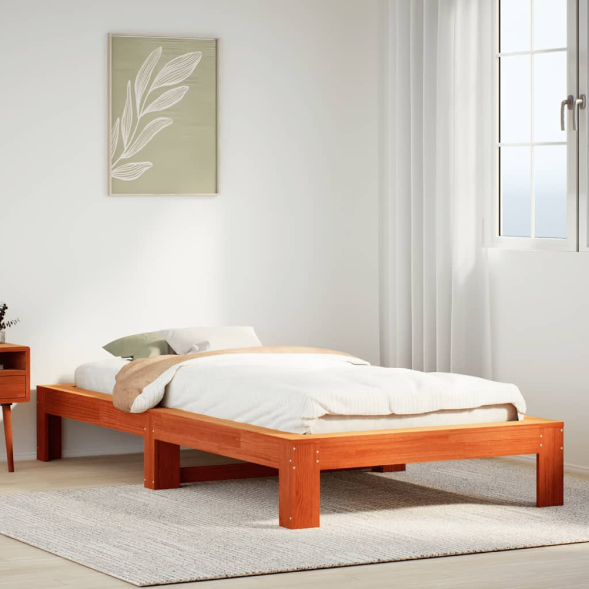 vidaXL Bed Frame | Natural wood colour | Solid pine wood, Plywood slats | Single - from vidaXL