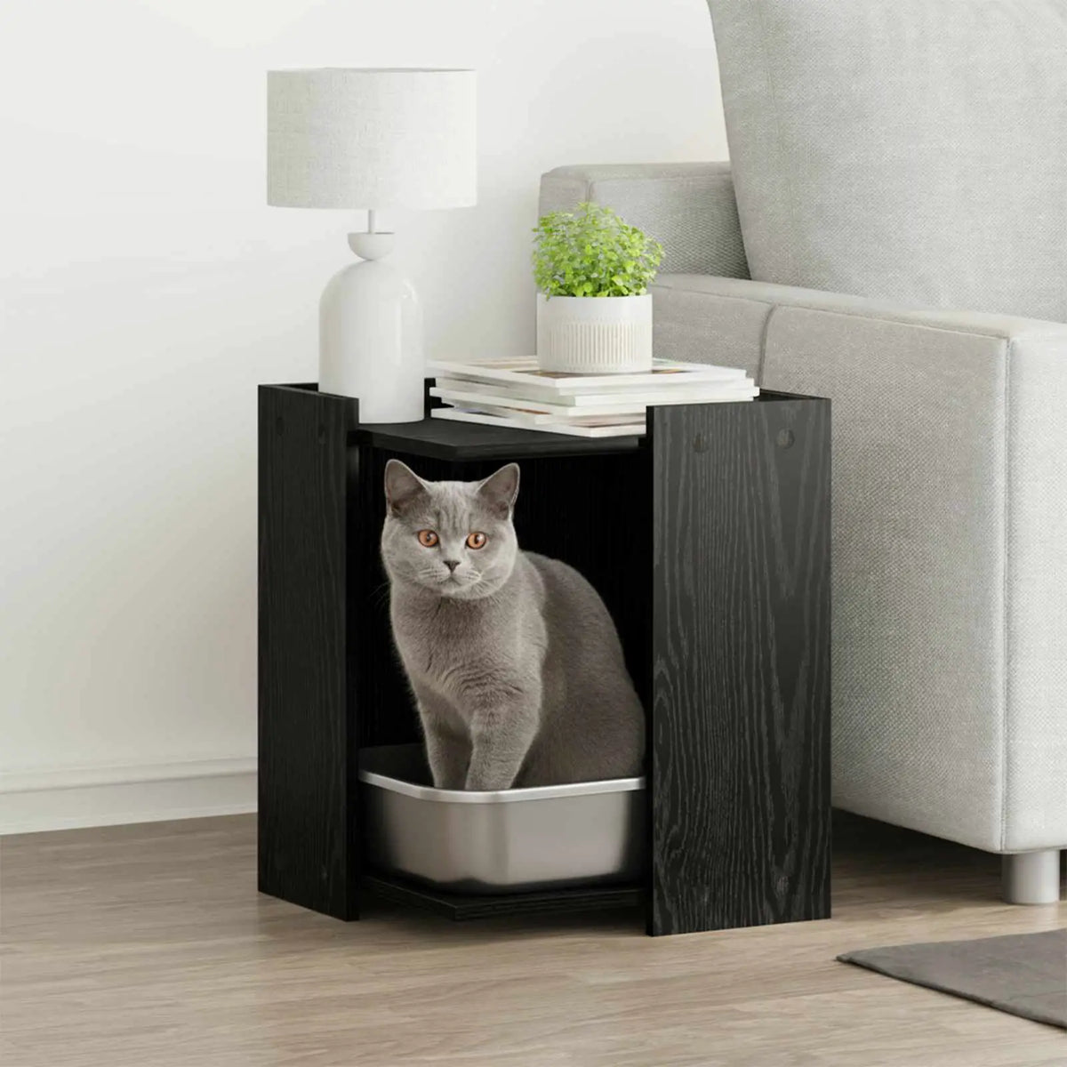 vidaXL Cat Litter Box Enclosure Black Oak 42 x 42 x 51 cm - from vidaXL