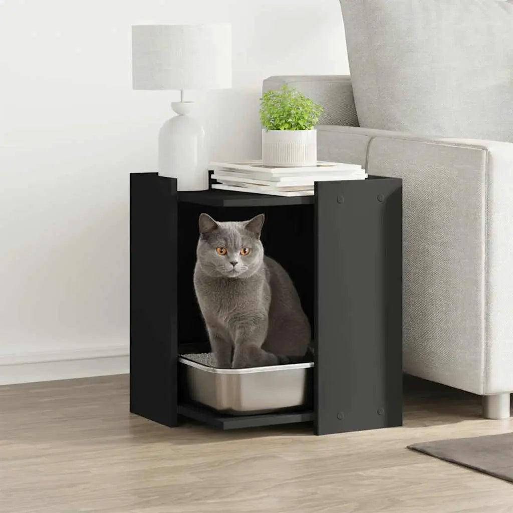 vidaXL Cat Litter Box Enclosure Black Oak 42 x 42 x 51 cm - from vidaXL