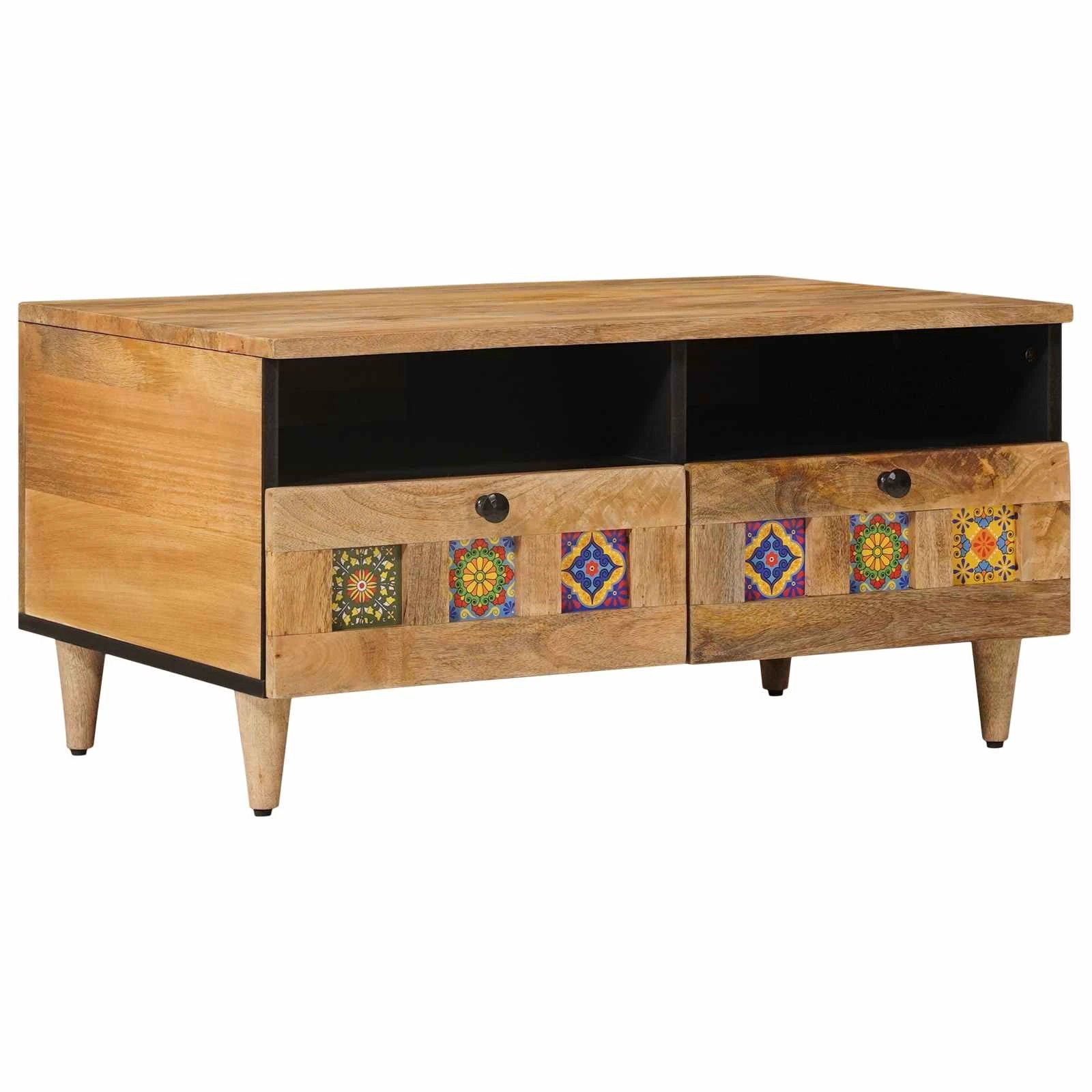 vidaXL vidaXL Coffee Table With Drawer 80 By 54 By 40 Cm Solid Mango Wood Living Room Centerpiece - Coffee Table