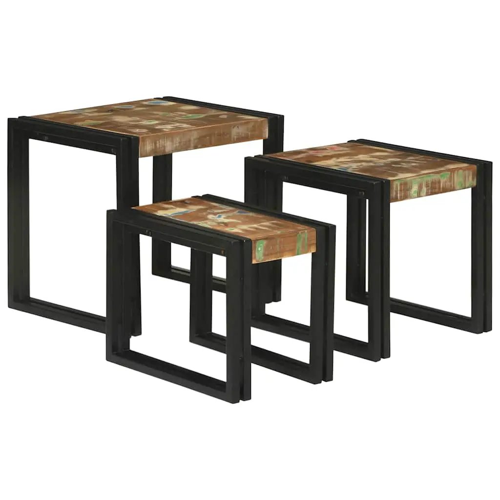 vidaXL vidaXL Nesting Table 3 pcs Brown and Black Solid Mango Wood and Metal - Nest of Tables