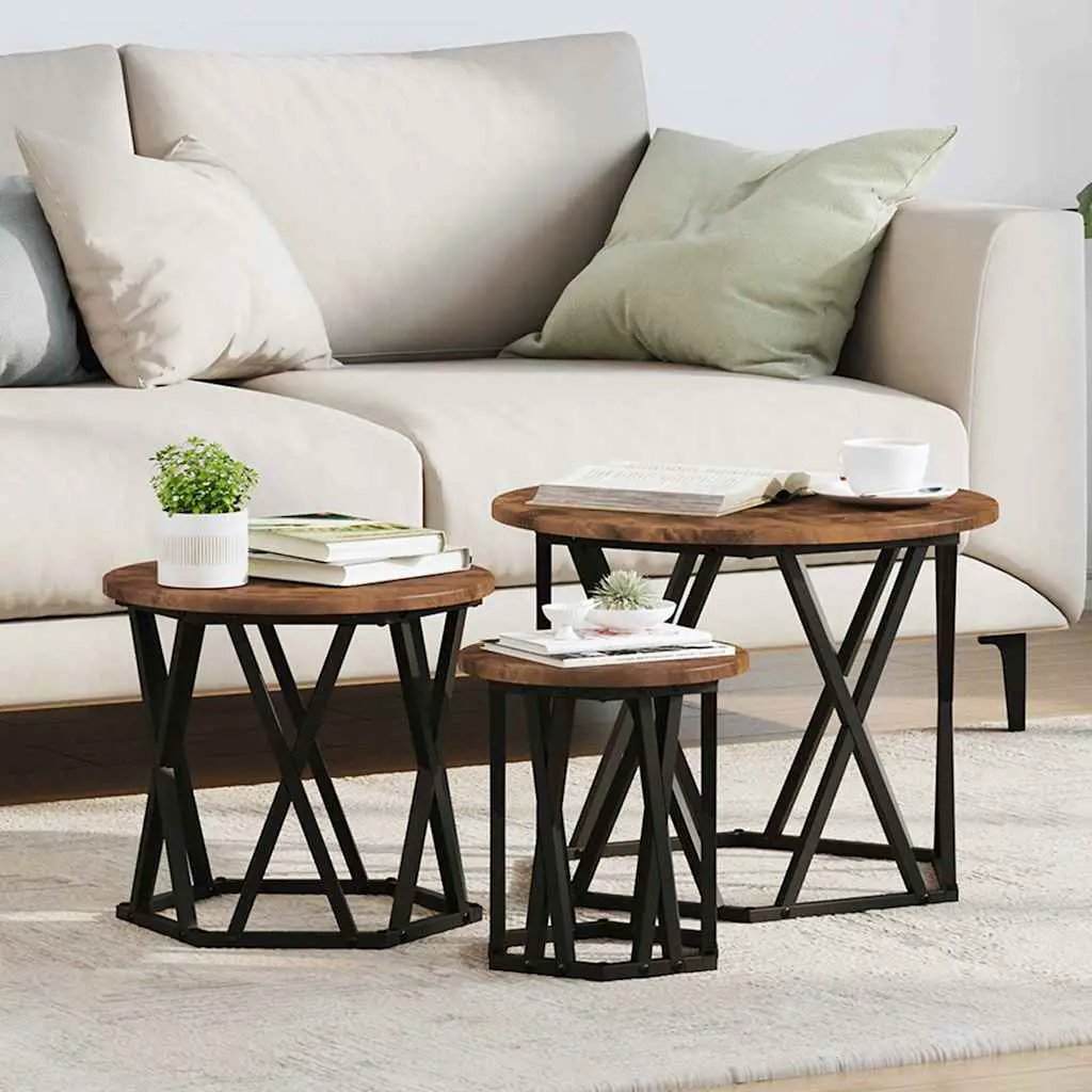 vidaXL vidaXL Nesting Side Table 3 pcs Black Oak Engineered Wood and Steel - Nest of Tables