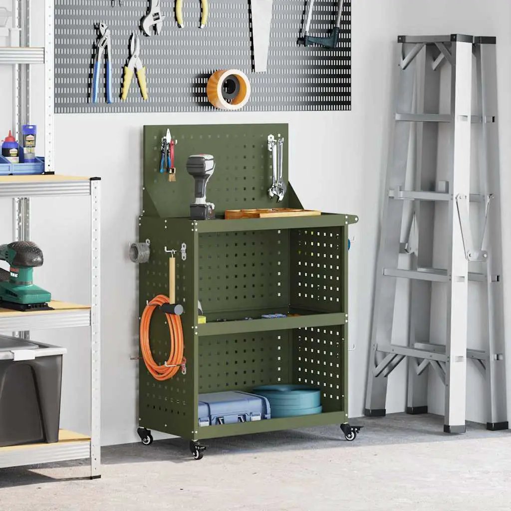 vidaXL Tool Trolley with Shelf Black 75 x 35 x 73 cm Cold-rolled Steel - from vidaXL