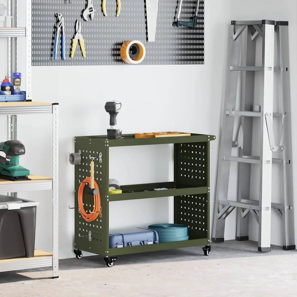 vidaXL Tool Trolley with Shelf Black 75 x 35 x 73 cm Cold-rolled Steel - from vidaXL