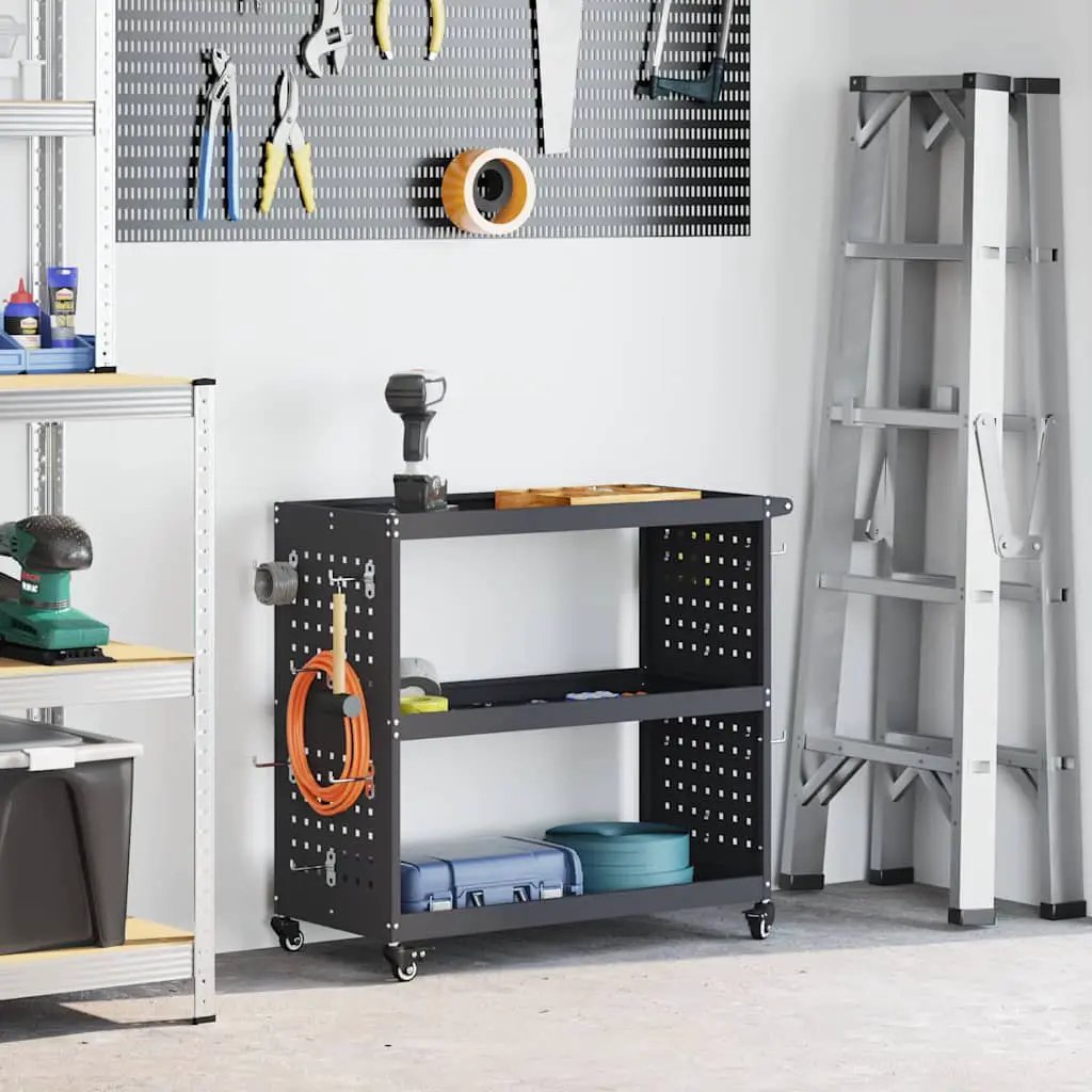 vidaXL Tool Trolley with Shelf Black 75 x 35 x 73 cm Cold-rolled Steel - from vidaXL