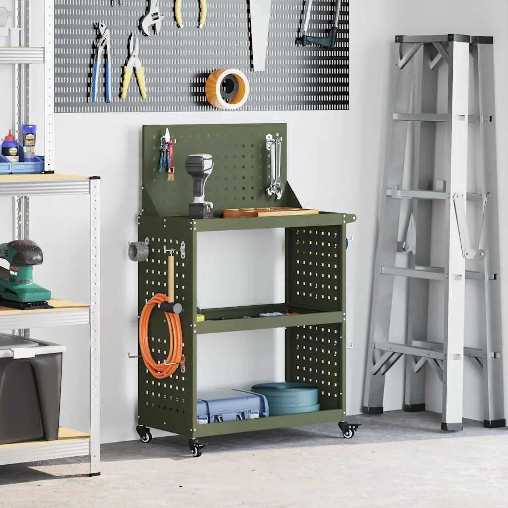 vidaXL Tool Trolley with Shelf Black 75 x 35 x 73 cm Cold-rolled Steel - from vidaXL