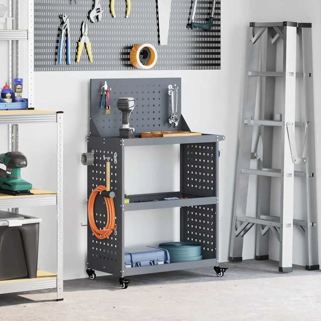 vidaXL Tool Trolley with Shelf Black 75 x 35 x 73 cm Cold-rolled Steel - from vidaXL