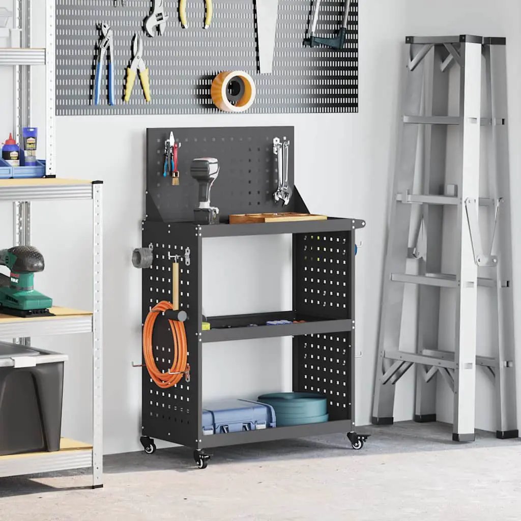 vidaXL Tool Trolley with Shelf Black 75 x 35 x 73 cm Cold-rolled Steel - from vidaXL