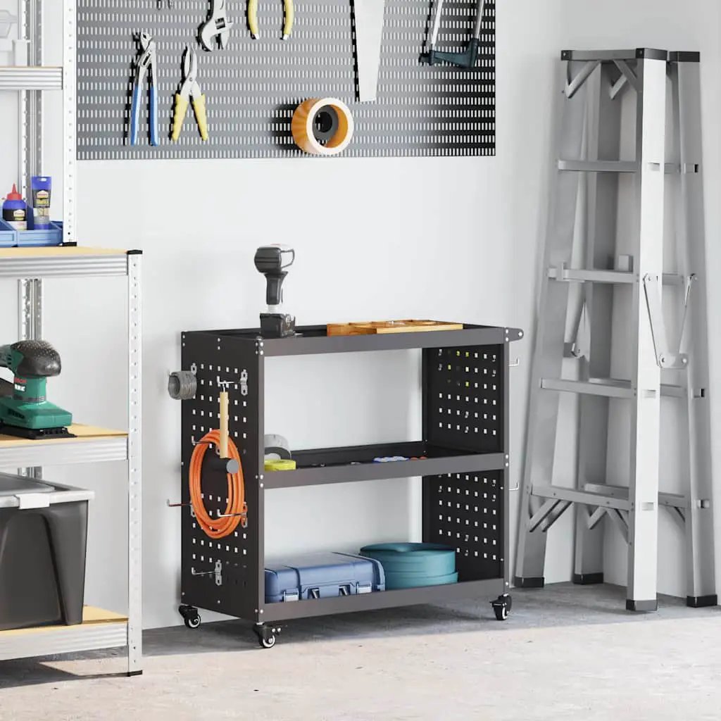 vidaXL Tool Trolley with Shelf Black 75 x 35 x 73 cm Cold-rolled Steel - from vidaXL