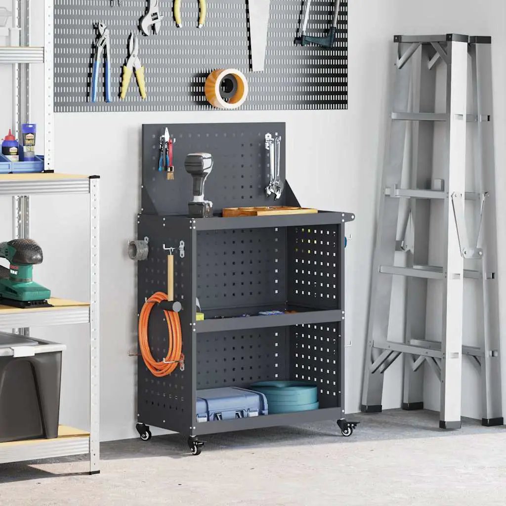 vidaXL Tool Trolley with Shelf Black 75 x 35 x 73 cm Cold-rolled Steel - from vidaXL