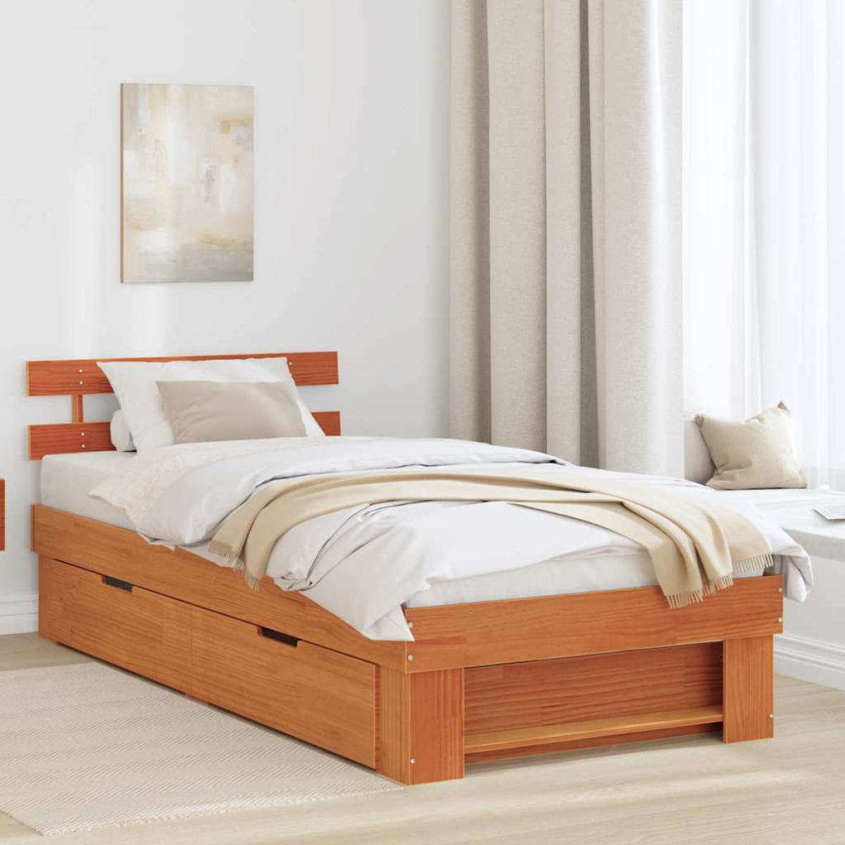 vidaXL Bed Frame with Headboard Natural 100 x 200 cm Solid Pine Wood - from vidaXL
