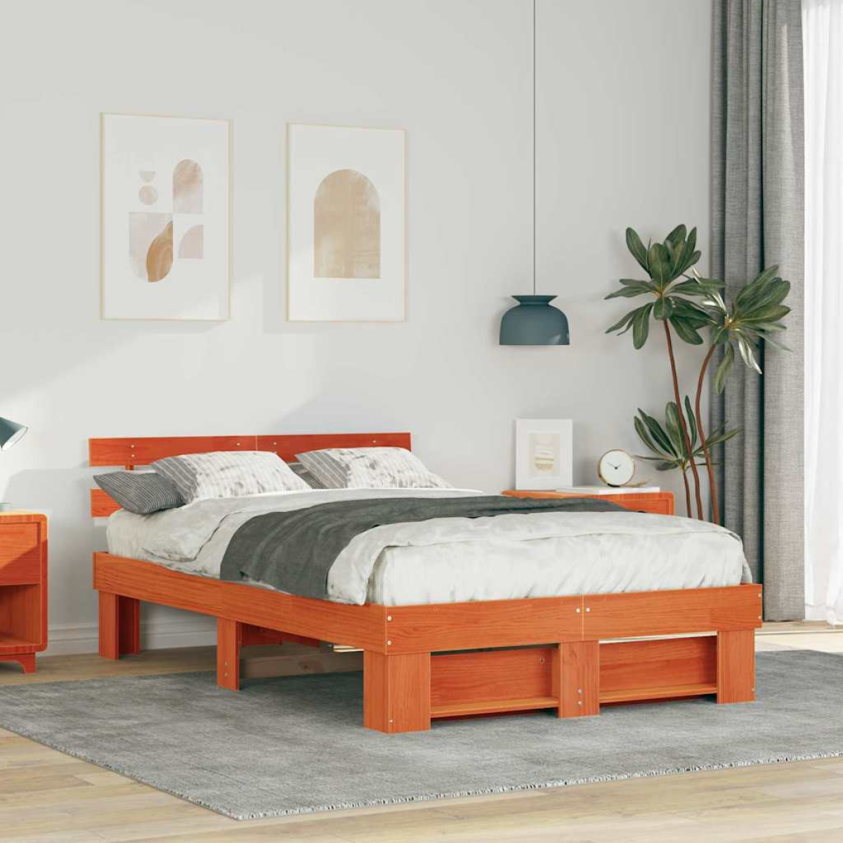 vidaXL Bed Frame with Headboard Brown 160 x 200 cm Solid Pine Wood - from vidaXL