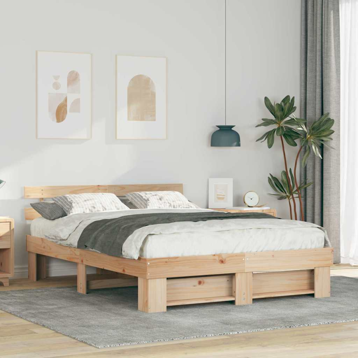 vidaXL Bed Frame with Headboard Brown 160 x 200 cm Solid Pine Wood - from vidaXL