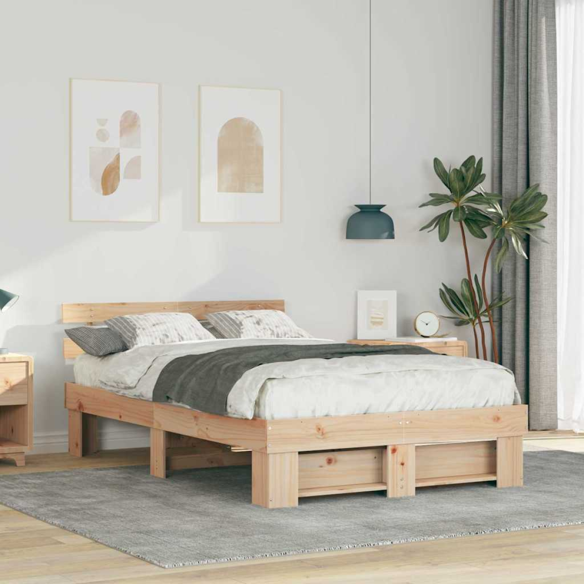 vidaXL Bed Frame with Headboard Brown 160 x 200 cm Solid Pine Wood - from vidaXL