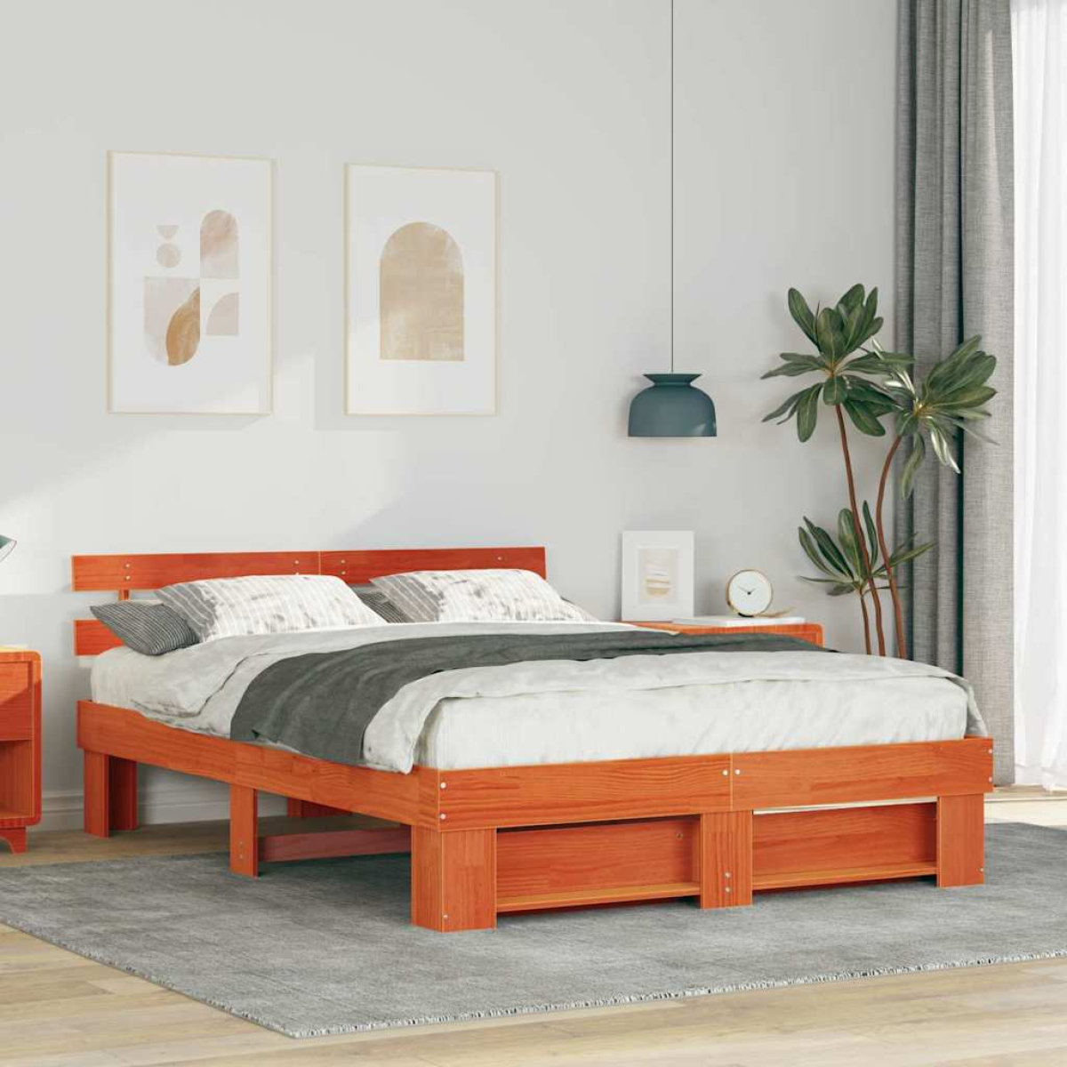 vidaXL Bed Frame with Headboard Brown 160 x 200 cm Solid Pine Wood - from vidaXL