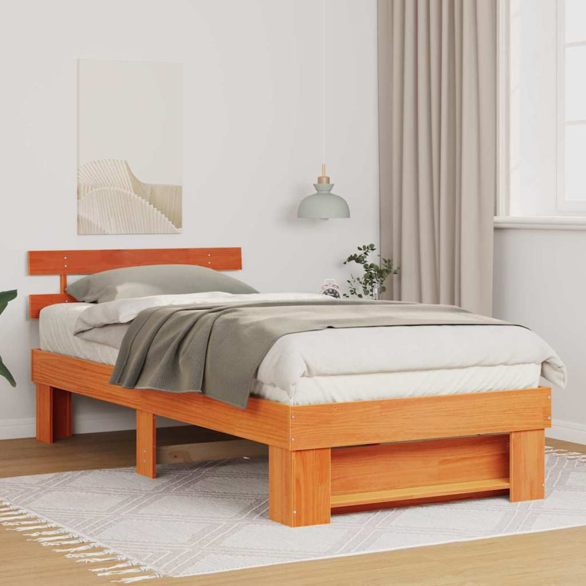 vidaXL Bed Frame with Headboard Brown 160 x 200 cm Solid Pine Wood - from vidaXL