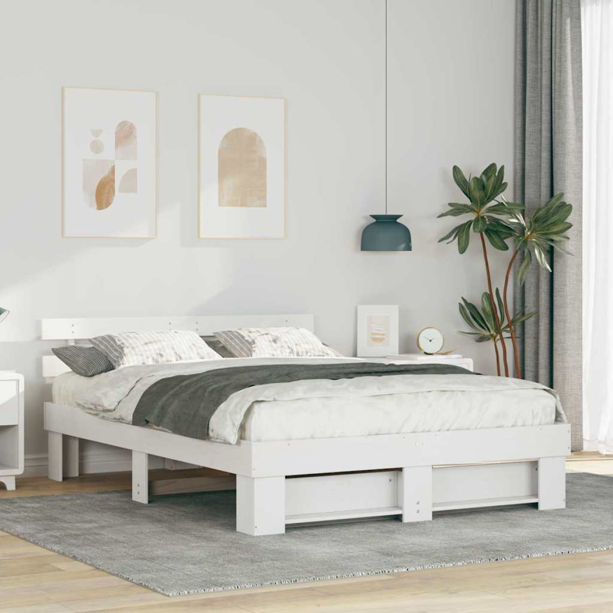 vidaXL Bed Frame with Headboard Brown 160 x 200 cm Solid Pine Wood - from vidaXL