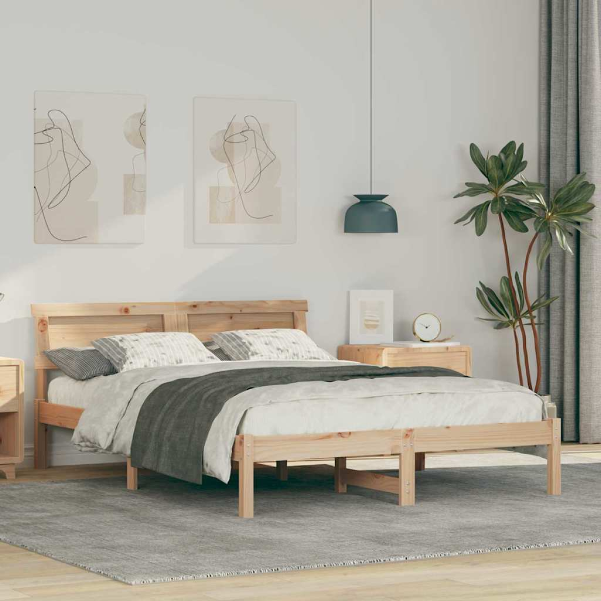 vidaXL Bed Frame with Headboard Brown 180 x 200 cm Solid Pine Wood - from vidaXL