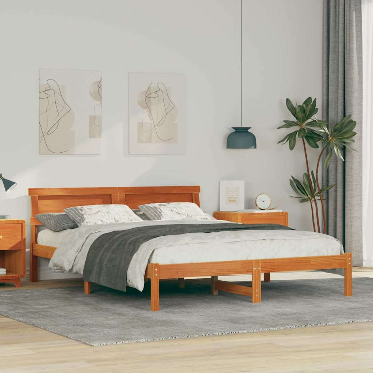 vidaXL Bed Frame with Headboard Brown 180 x 200 cm Solid Pine Wood - from vidaXL