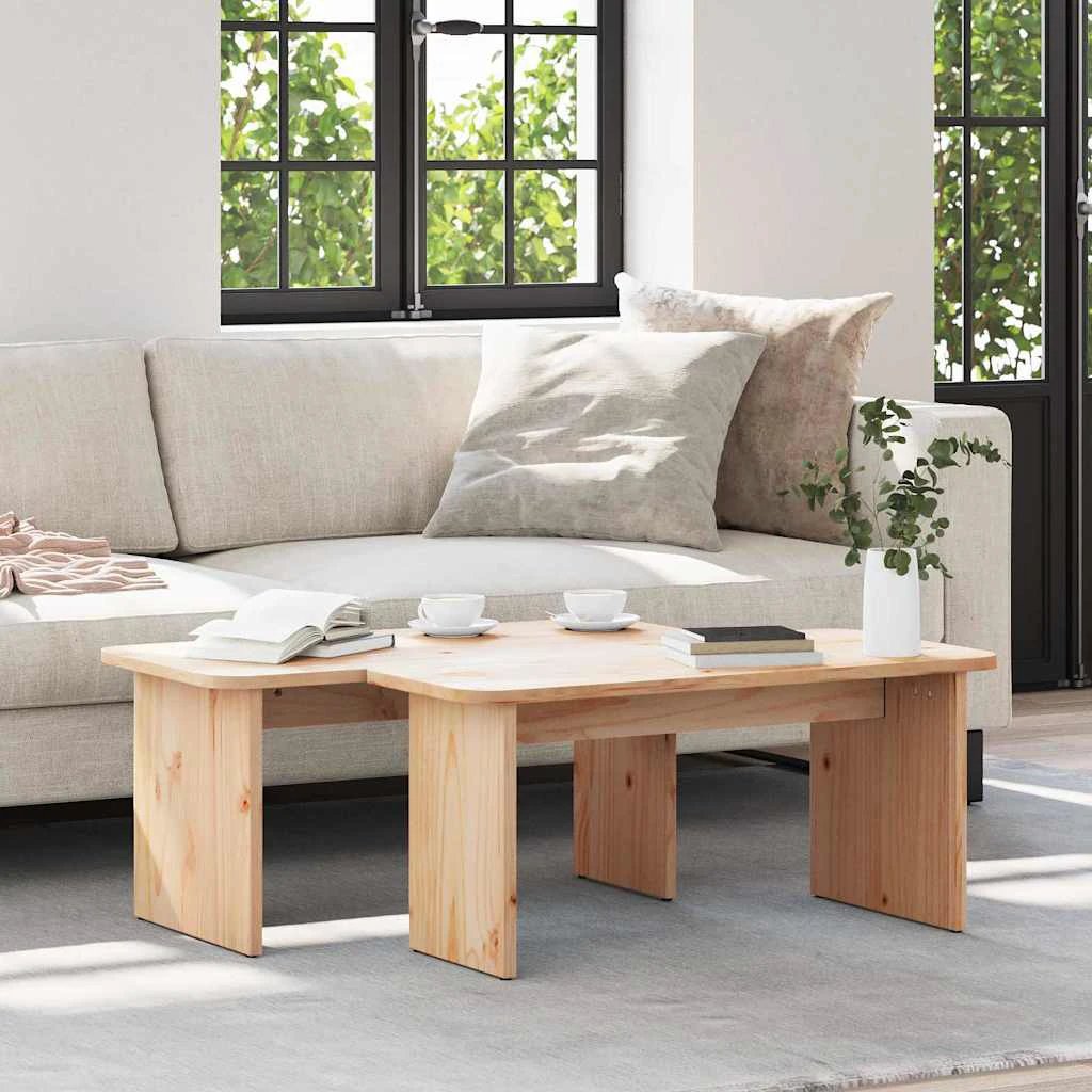 vidaXL VidaXL Coffee Tables Set Two Round Rustic Pine Wood Solid Finish Living Room Decor - Coffee Table