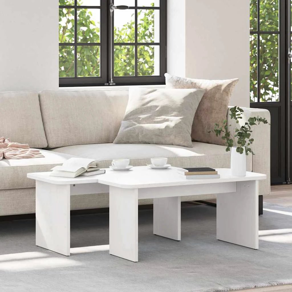 vidaXL VidaXL Coffee Tables Set Two Round Rustic Pine Wood Solid Finish Living Room Decor - Coffee Table