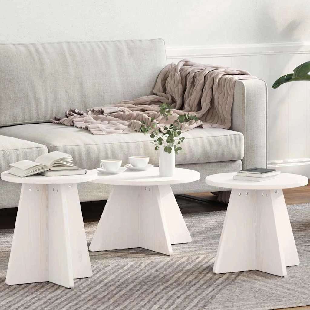 vidaXL VidaXL 3-Piece Round Rustic Pine Coffee Table Set Solid Wood For Living Room Home Decor - Coffee Table