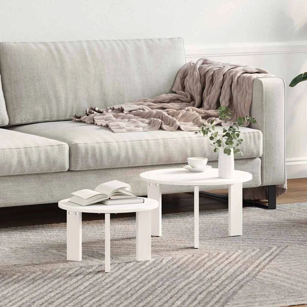 vidaXL Coffee Table 2pc Round Solid Pine Living by vidaXL