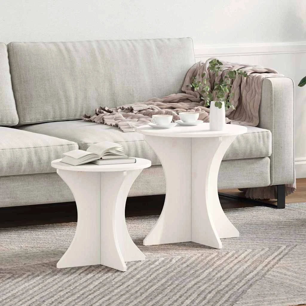 VidaXL Round Pine Coffee Tables Set Dual Height by vidaXL