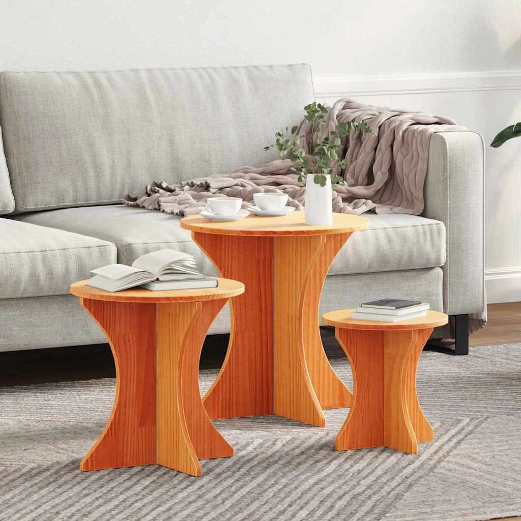 vidaXL VidaXL Nesting Coffee Tables Round Natural Wood - Coffee Table