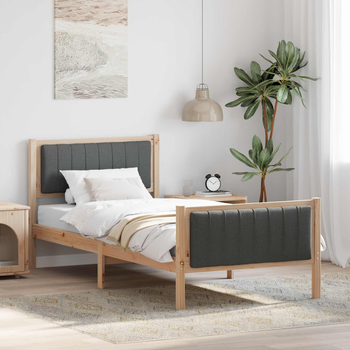 vidaXL Bed frame Brown and light grey 90 x 200 cm Solid pine wood - from vidaXL