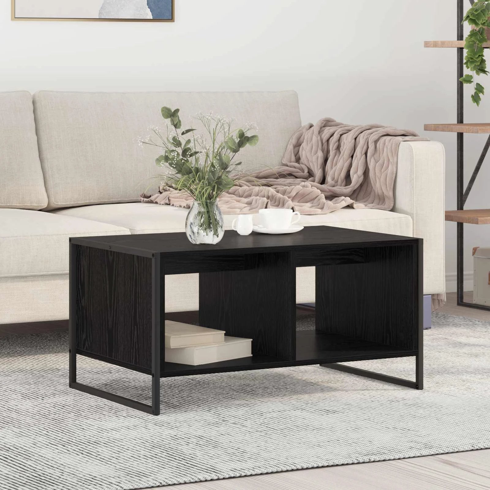 VidaXL Coffee Table 80x50x40 cm Engineered Wood Industrial Design with Black Oak Finish for Living Room Centerpiece by vidaXL
