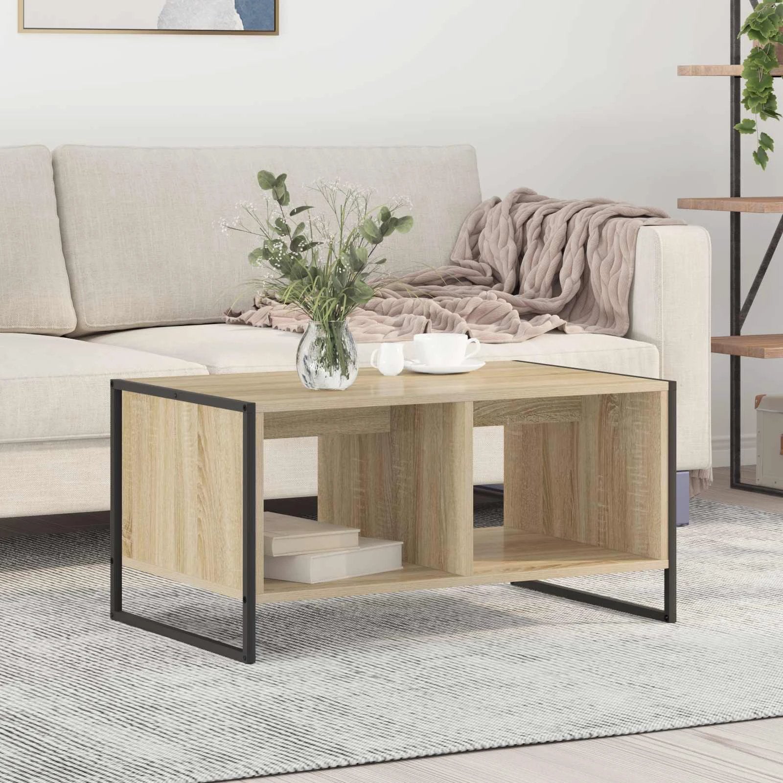 VidaXL Coffee Table 80x50x40 cm Engineered Wood Industrial Design with Black Oak Finish for Living Room Centerpiece by vidaXL