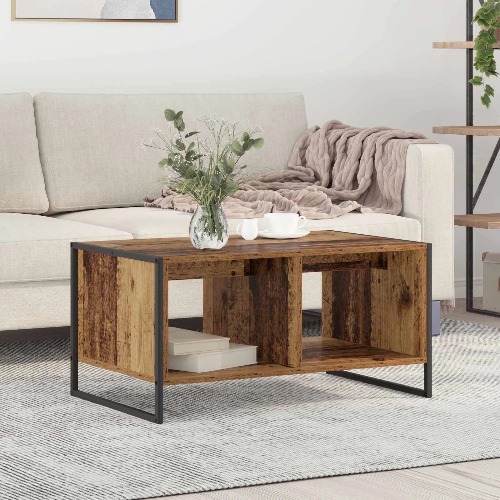 VidaXL Coffee Table 80x50x40 cm Engineered Wood Industrial Design with Black Oak Finish for Living Room Centerpiece by vidaXL