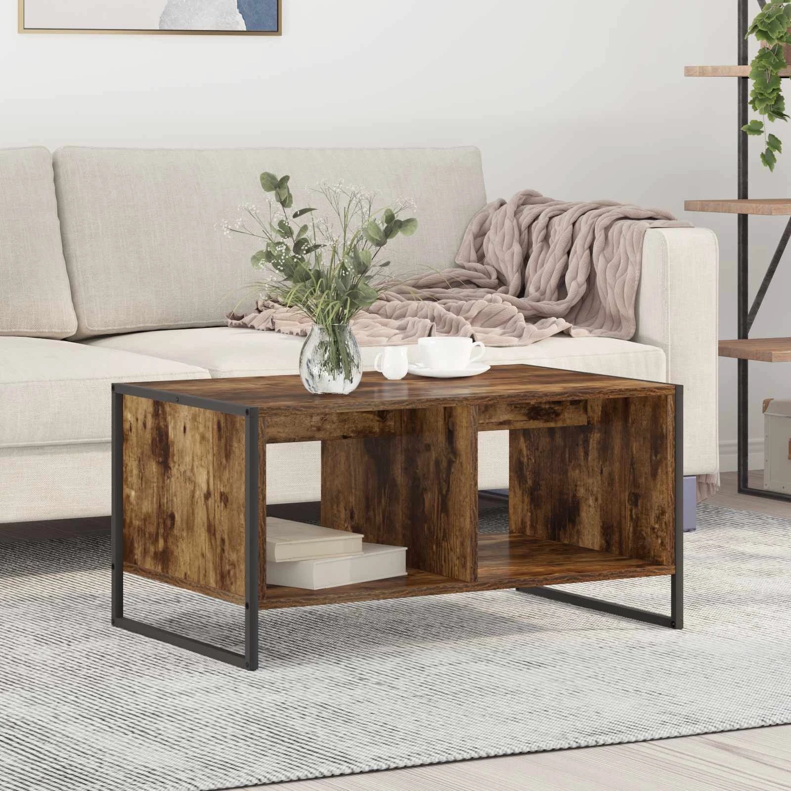 VidaXL Coffee Table 80x50x40 cm Engineered Wood Industrial Design with Black Oak Finish for Living Room Centerpiece by vidaXL