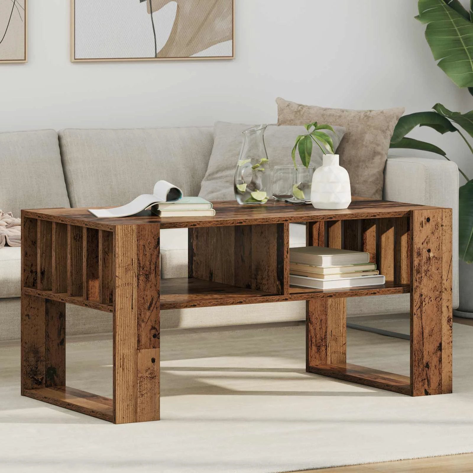 vidaXL vidaXL Coffee Table 92x49.5x45 cm Engineered Wood Open Shelf Durable Rustic Finish For Living Room Decor - Coffee Table